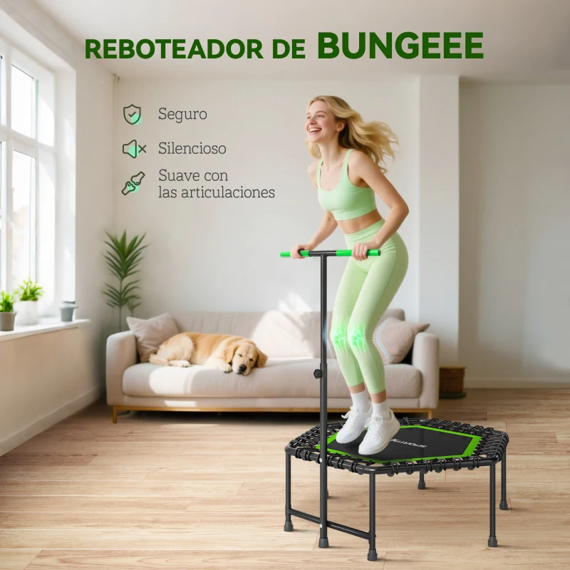 SPORTNOW Trampolín de Fitness 114x114x132 cm con Mango Ajustable de 3 Niveles y Marco de Acero Verde y Negro