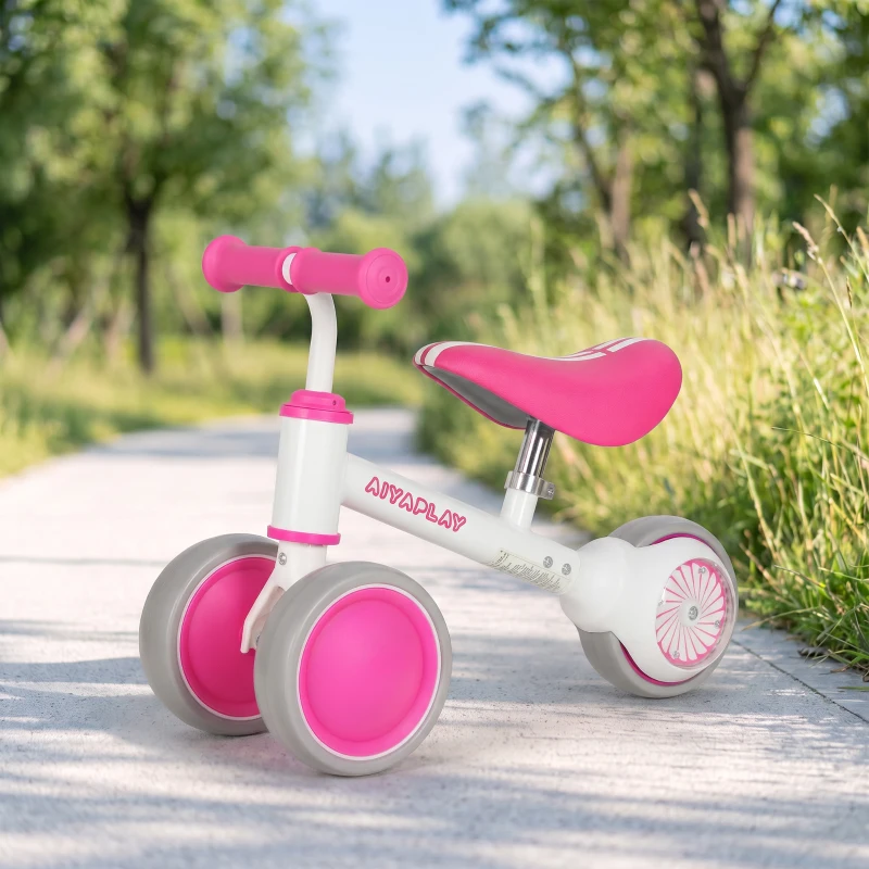 AIYAPLAY Draisienne Bébé 1-2 ans, Roue lumineuse, 3 Roues EVA Silencieuses sans Pédale, Limiteur Direction 135°, 51x22x36cm, Rose