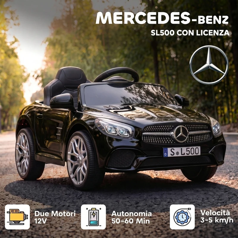 AIYAPLAY Mercedes-Benz Auto Elettrica per Bambini 12V con Licenza, Telecomando e Sospensioni su 4 Ruote, Nero