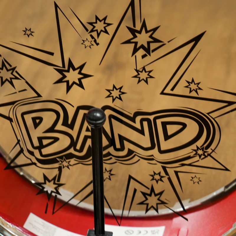 AIYAPLAY Batería para Niños de +3 Años con Tambores Bombo Platillo Pedal y Baquetas Diseño con Tema de Estrellas 65x22x57 cm Rojo