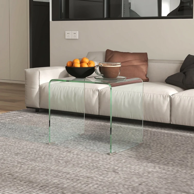 HOMCOM Măsuță modernă din sticlă securizată pentru living, design monobloc, 50x40x45 cm, transparentă