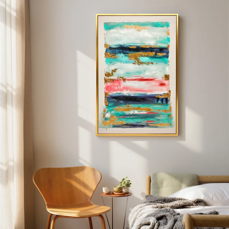 HOMCOM Quadro em Tela Abstrato Pintado à Mão 120x80 cm Quadro para Decoração de Salão Moderno com Moldura de Madeira Multicolor