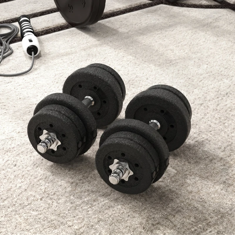 HOMCOM Set de gantere pentru sală de 25 kg în total, cu 12 discuri de greutăți și 2 bare de 2 kg, negru