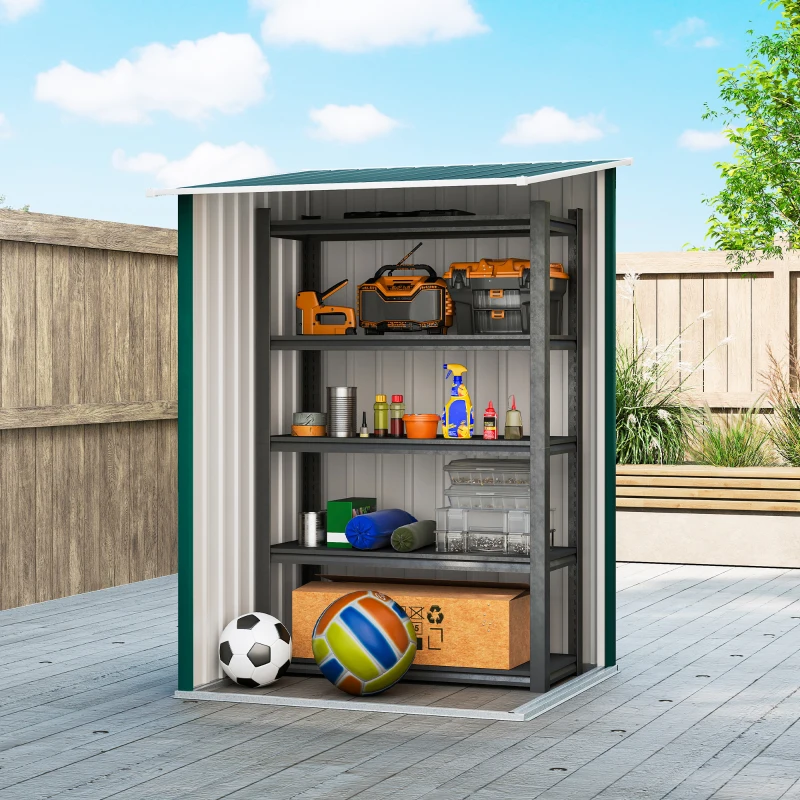 Outsunny Casetta da Giardino Porta Attrezzi in Acciaio Galvanizzato con Porta a Battente, 100x104x160 cm, Verde
