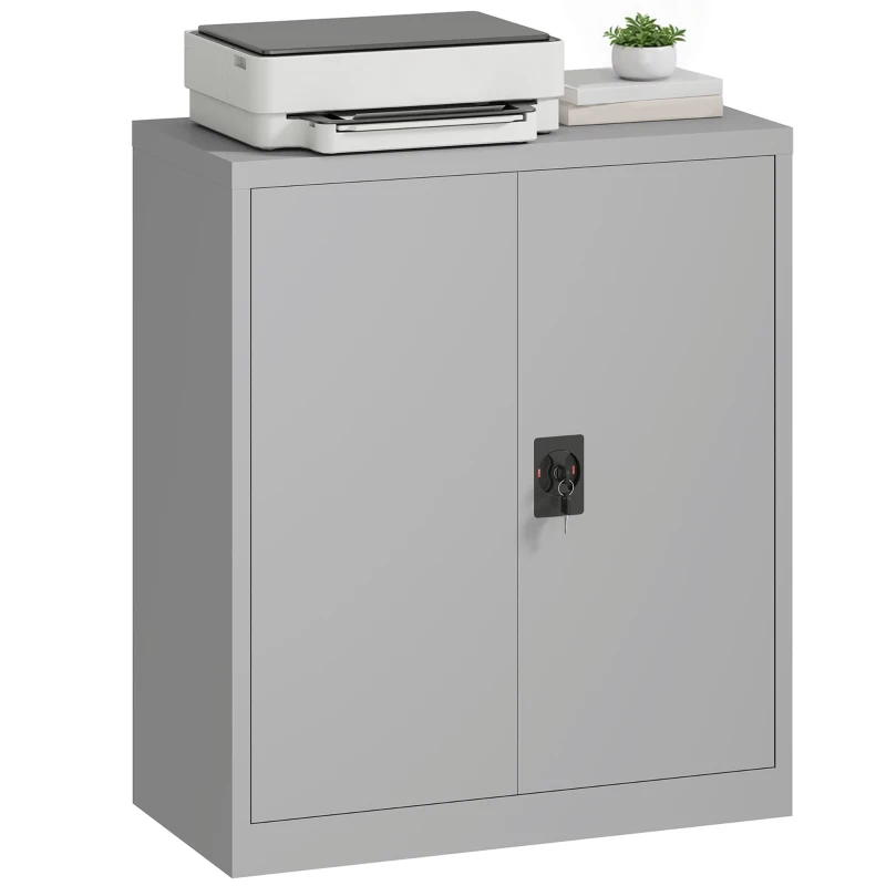 Vinsetto Armário de Escritório Metálico com 2 Portas Fechadura Prateleira Ajustável Armário Metálico 80x40x92,5 cm Cinza