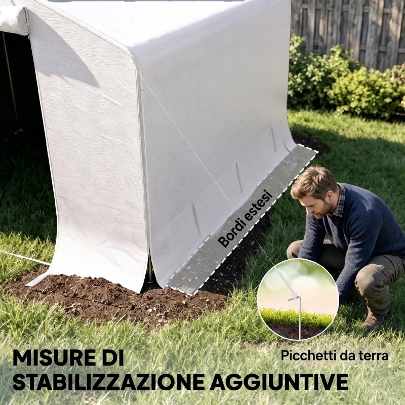 Outsunny Capanno da Giardino e Tenda Garage 3x3 m Impermeabile con Porta Avvolgibile, Metallo e PE, Bianco