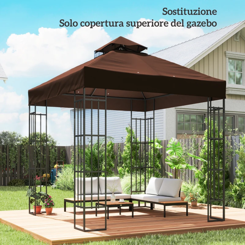 Outsunny Copertura per Gazebo da Giardino 3x3m UPF30+ a 2 Livelli in Poliestere color Caffè