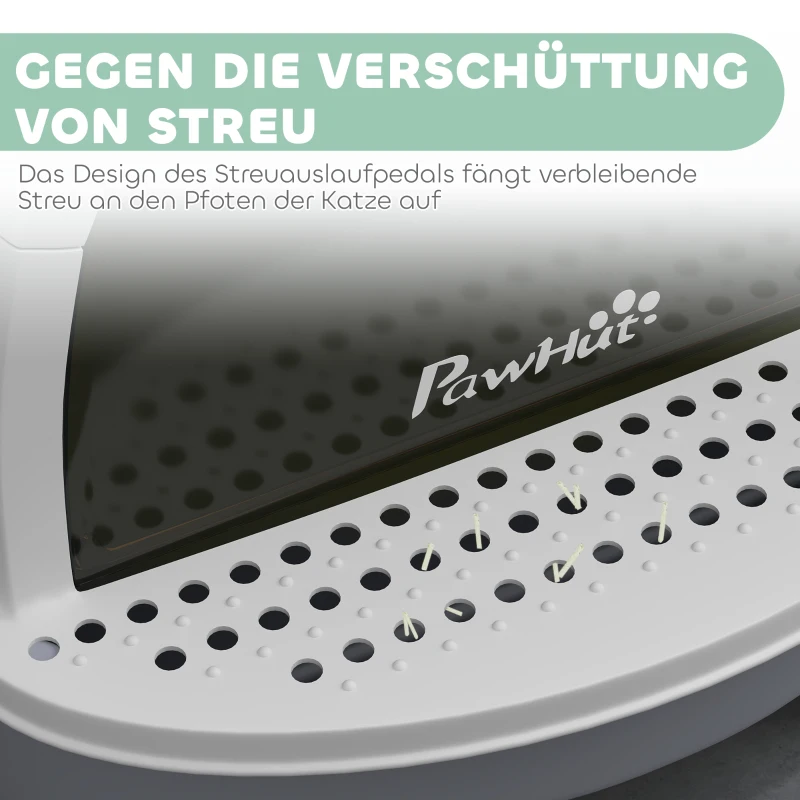 PawHut Kattenbak met deksel – Kattenbak met schep, ladebodem en anti-lekrooster voor katten tot 5 kg – 40,5 x 52 x 39 cm – Grijs