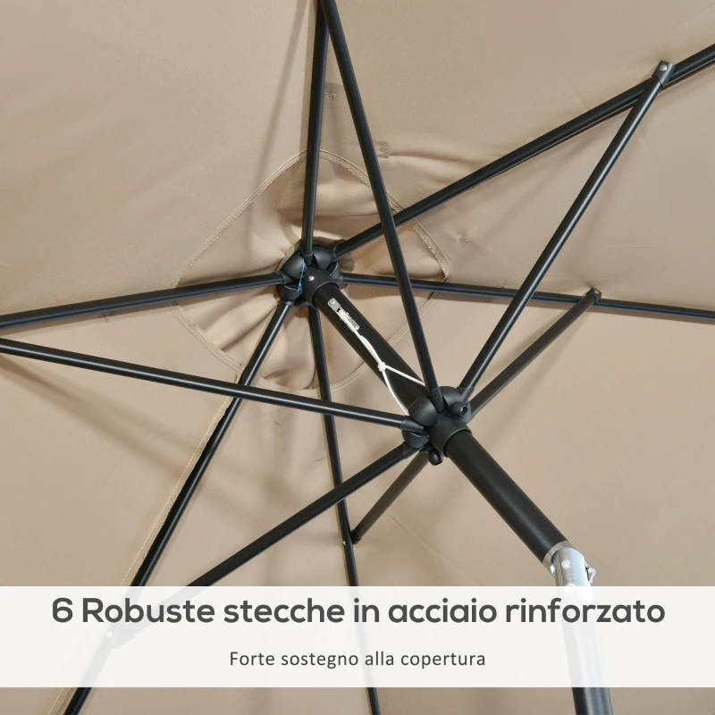 Outsunny Ombrellone Rettangolare 2x3 m Pieghevole e Regolabile con Manovella, in Alluminio e Poliestere, Cachi