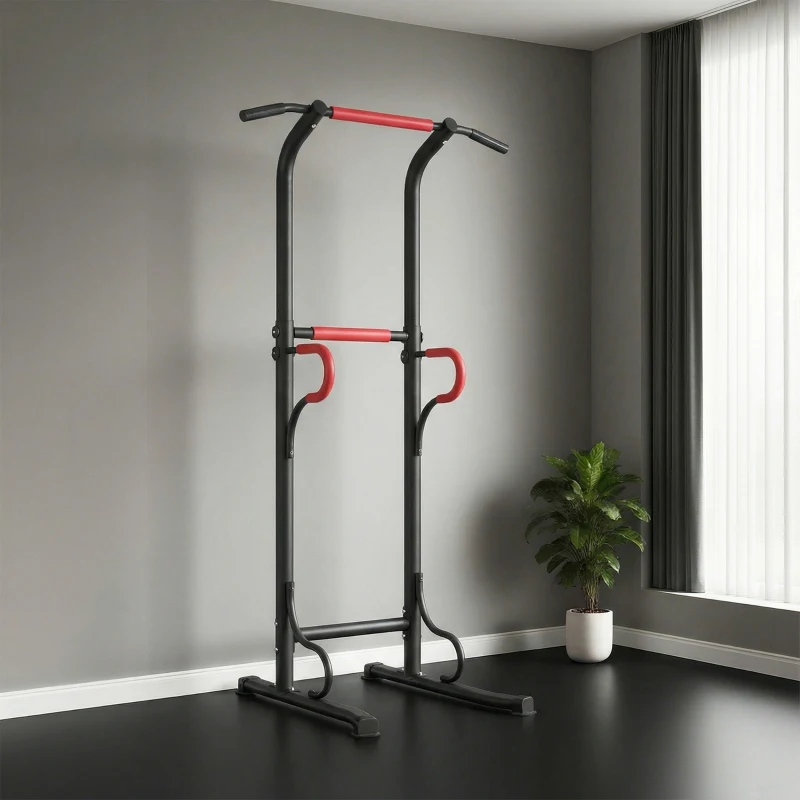 HOMCOM Barra de Elevações com Altura Ajustável Estação de Flexões Máquina de Elevações Multifuncional para Treino de Força 98x84x171-219 cm Preto