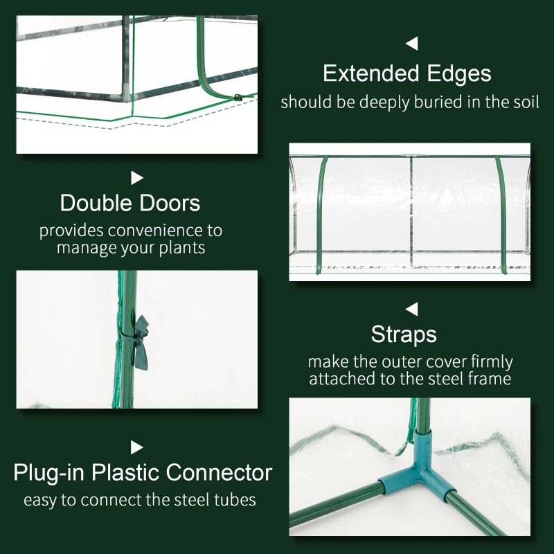 Outsunny Tunnel Greenhouse Green Grow House for Garden Outdoor, Steel Frame, PVC Cover, Transparent, 200 x 100 x 80cm