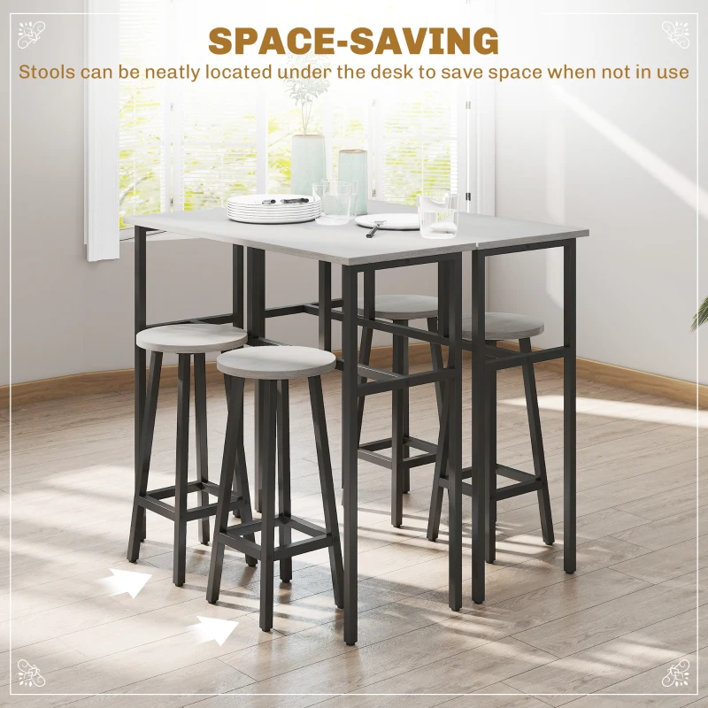 HOMCOM 6-Piece Bar Table Set, 2 Breakfast Tables with 4 Stools, Counter Height Dining Tables & Chairs for Kitchen, Living Room, Grey