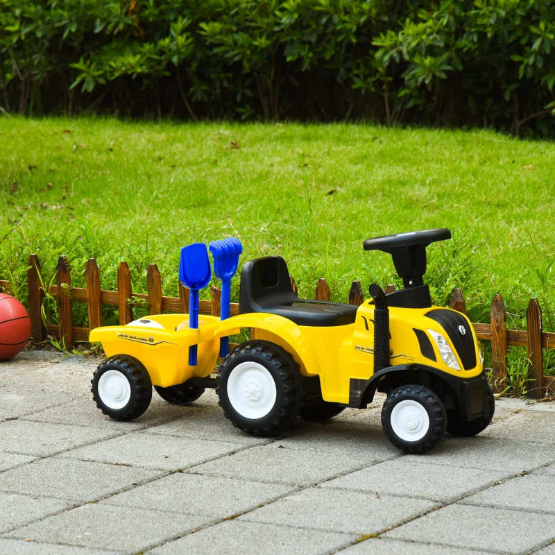 HOMCOM Tractor pentru Copii Prevazut cu Loc cu Remorca Varsta 12-36 Luni Galben