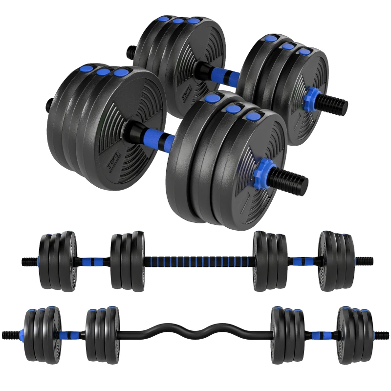 SPORTNOW Kit Haltères Musculation Haltères Réglables 25 kg 3 en 1, Ensemble de Poids Réglable avec Barre d'Extension Bleu