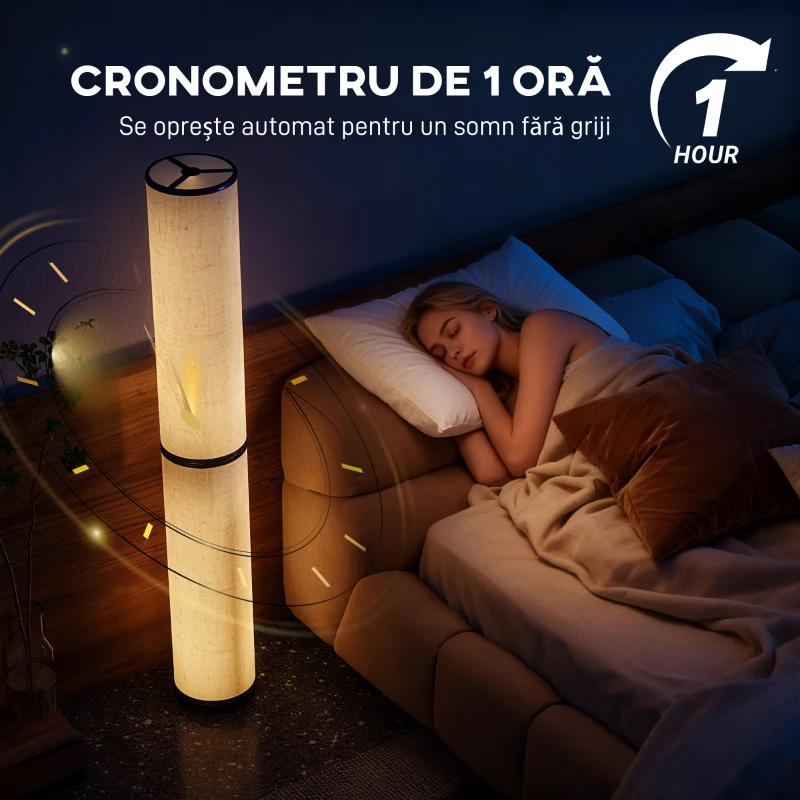 HOMCOM Lampă de Podea cu Telecomandă și Reglare Temperatură 3000-6000K, Abajur Textil, Ø20x135 cm, Bej