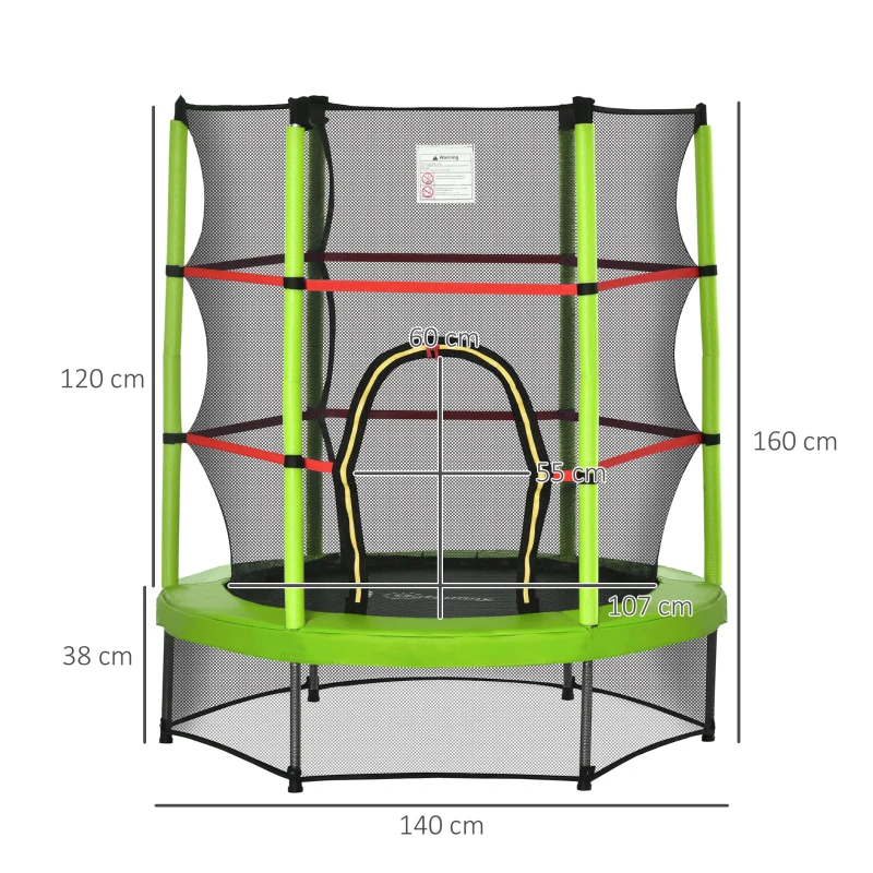 HOMCOM Tappeto Elastico per Bambini da 3 Anni senza Molle con Rete di Protezione Φ140cm, Nero Verde