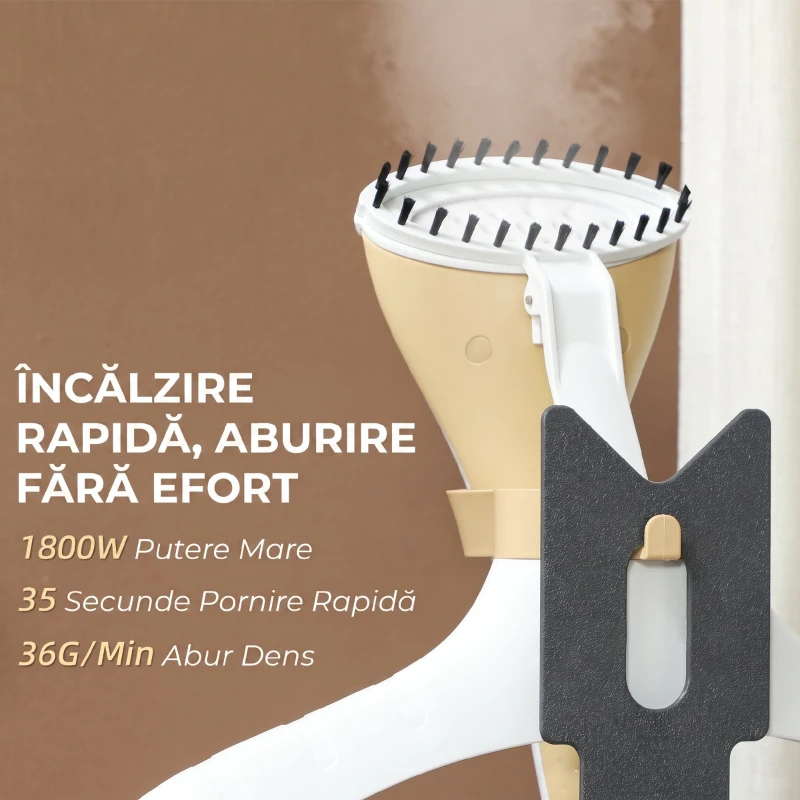 HOMCOM Fier de călcat vertical cu aburi 1800W cu rezervor de 1,8L, înălțime reglabilă și accesorii, auriu