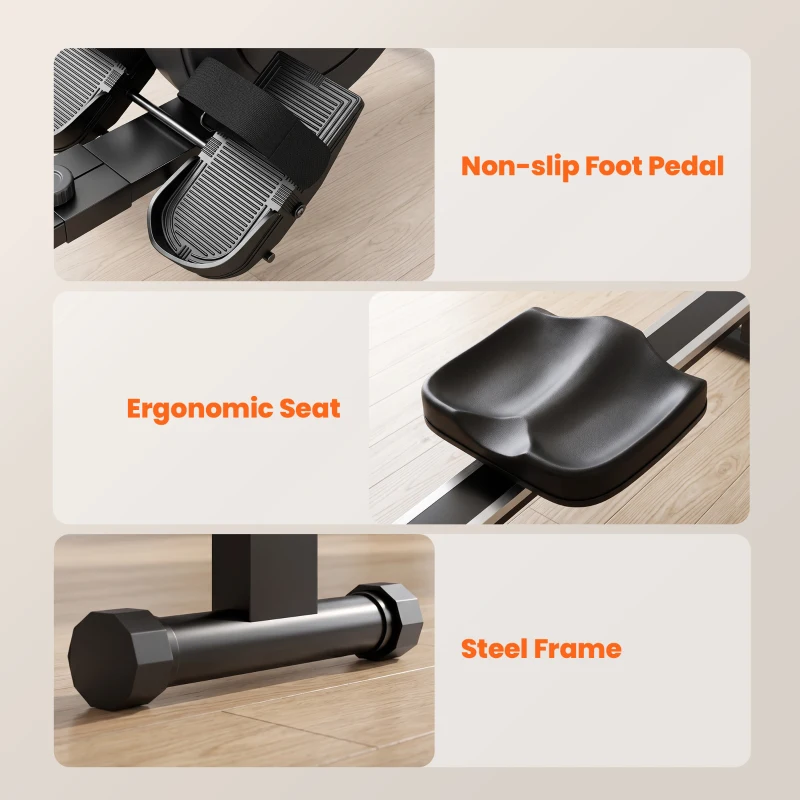 SPORTNOW Rameur Musculation d'Appartement Pliable 16 Niveaux, App, Écran LCD, Support de Tablette, 180x50x75cm, Noir