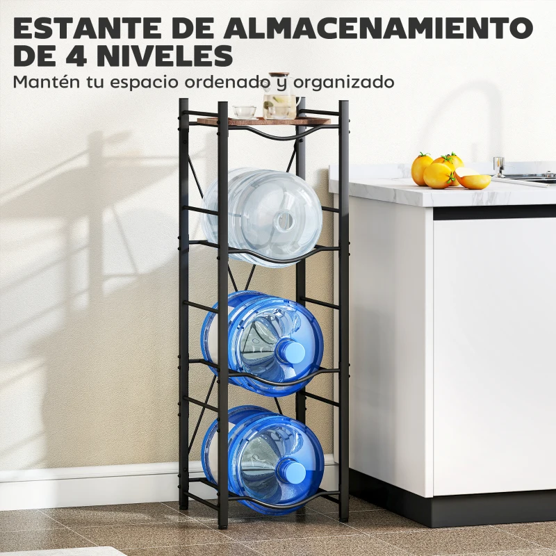 HOMCOM Soporte para Garrafones de Agua de 4 Niveles Estante de Almacenamiento para Botella de Agua para Cocina Comedor Negro