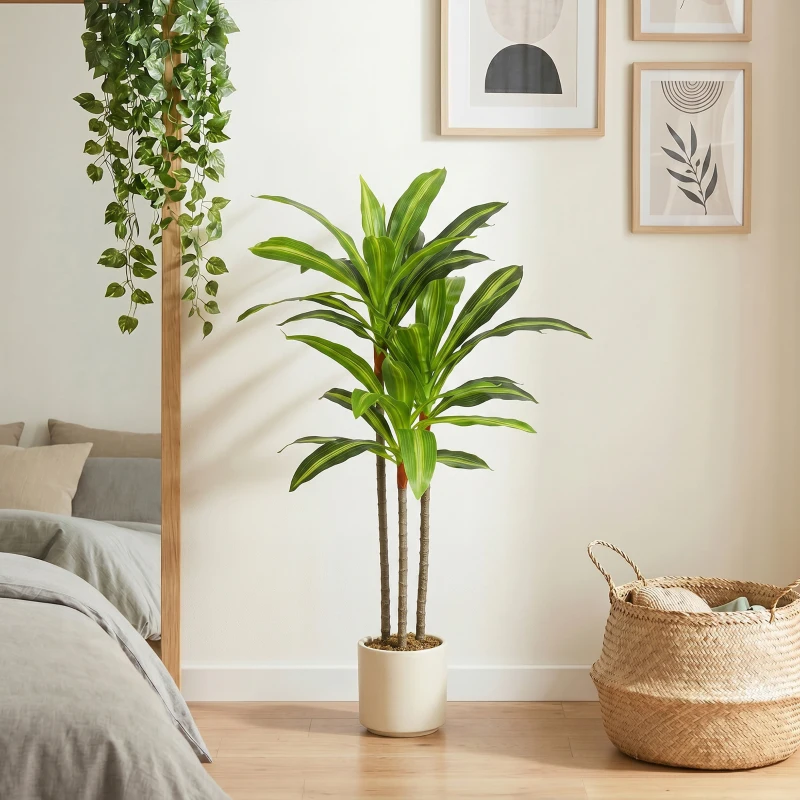 HOMCOM 90cm Lifelike Fake Tree, Artificial Dracaena Tree with Bendable Trunks, Green