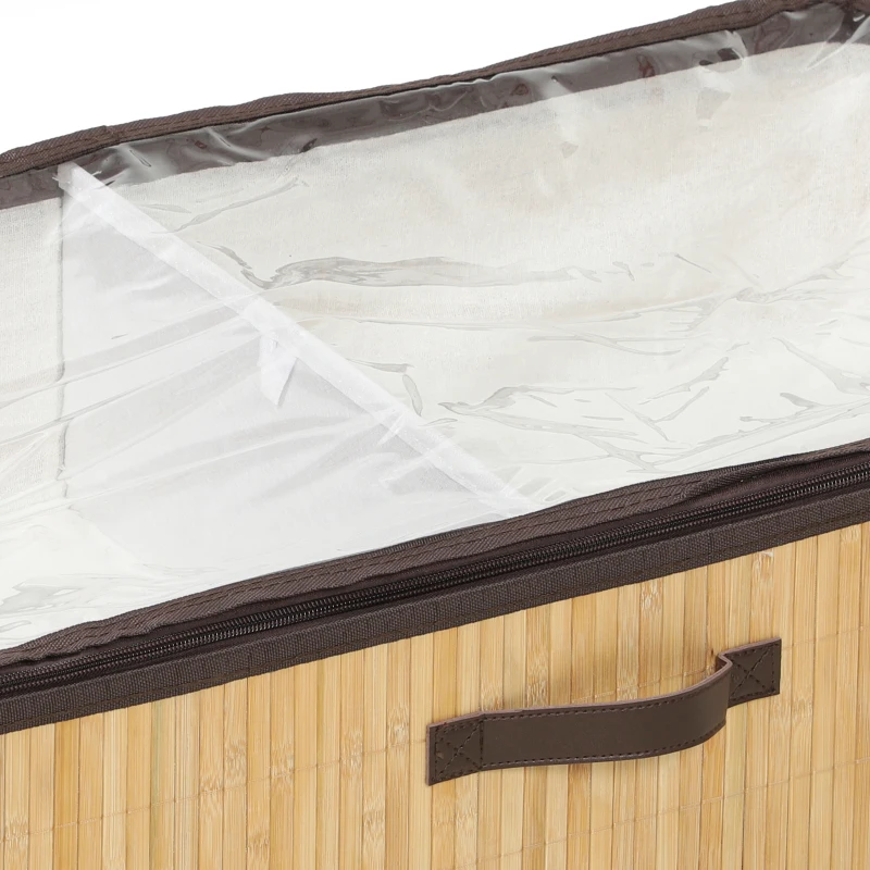 HOMCOM 60L Under Bed Storage with Wheels Pack of 2, Underbed Storage Box with Clear Lid Cover and Reinforced Handle, Natural