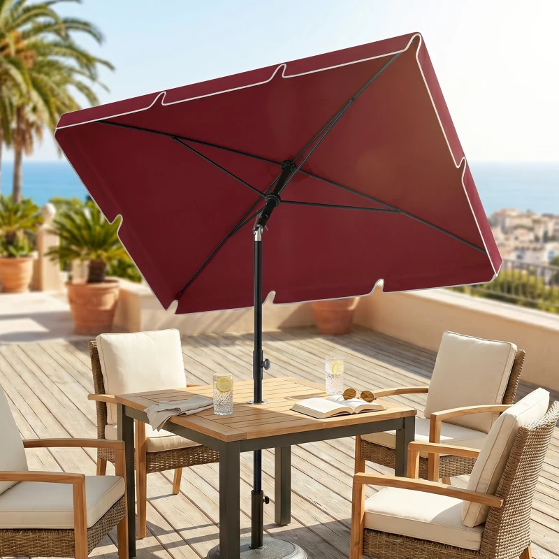 Outsunny Ombrellone da Giardino Rettangolare e Regolabile con Palo in Alluminio, 2x1.3x2.5 m, Rosso Vino