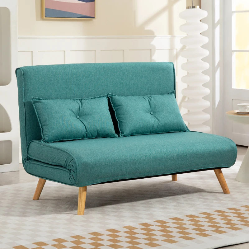 HOMCOM Two-Seater Linen-Look Sofa Bed - Green