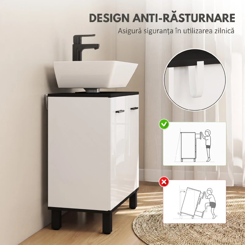 HOMCOM Dulap Sub Lavoar pentru Baie cu 2 Uși și Raft Reglabil, Alb