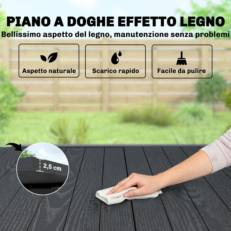 Outsunny Tavolo da Giardino Allungabile per 4-6 Persone con Piano a Doghe, in Alluminio, 80/160x80x75 cm, Nero