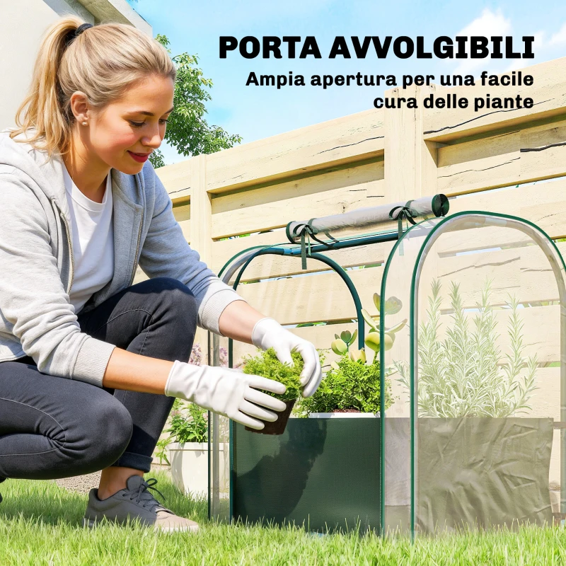 Outsunny Mini Serra con Borsa per Coltivazione e Porta Avvolgibile, 68x50x70 cm, Verde Scuro