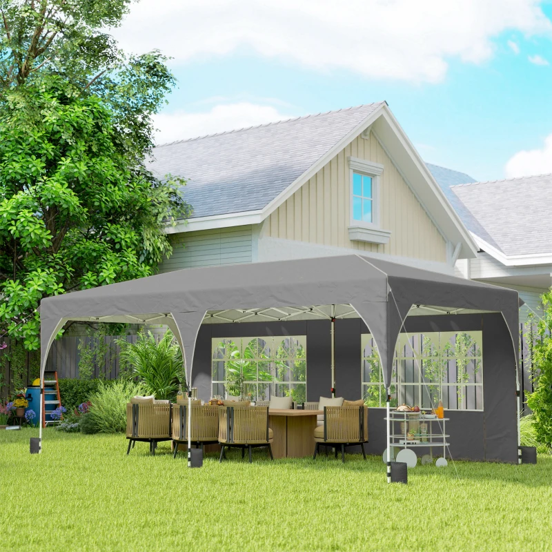 Outsunny Gazebo Pieghevole 3x6 m con Pareti e Altezza Regolabile, Protezione UV 50+, Grigio Chiaro