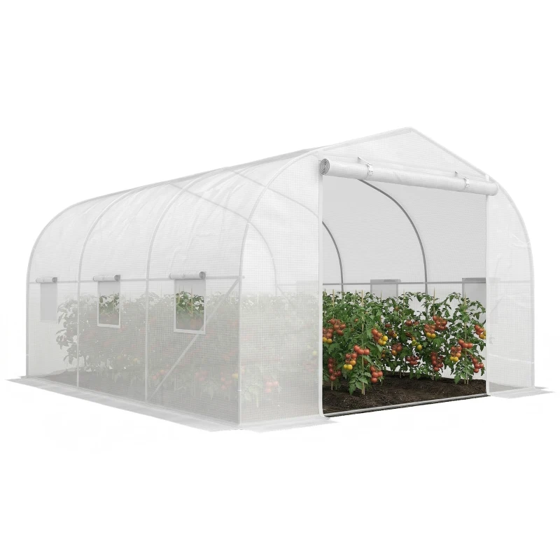 Outsunny Seră Tip Tunel pentru Grădină cu 6 Ferestre și Ușă Rulantă, din Oțel și PE, 3.5x3x2 m, Albă(m-12)