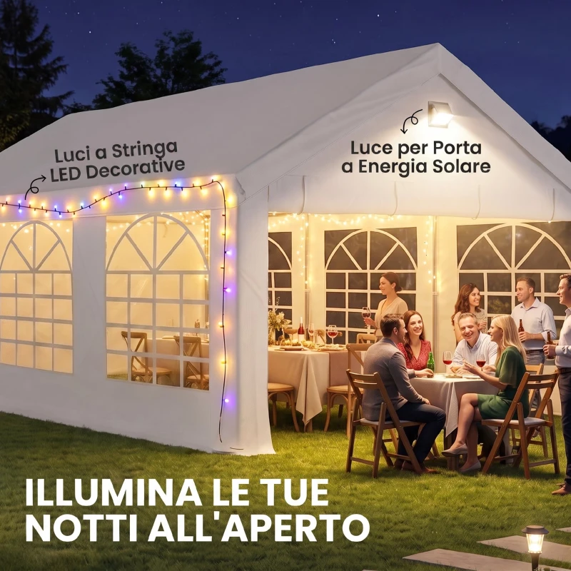 Outsunny Tendone per Feste 4x6 m con Finestre e 4 Pareti Laterali Rimovibili, in Acciaio e PE, Bianco