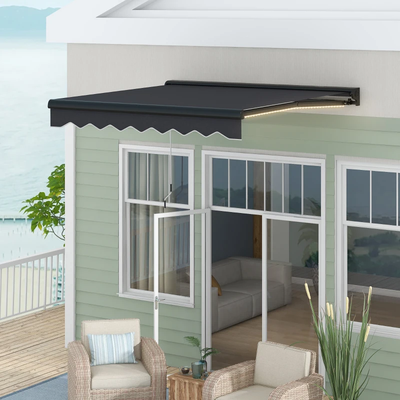 Outsunny 3 x 2.5m Electric Awning with LED Light, Aluminium Frame Retractable Awning Sun Canopies for Patio Door Window