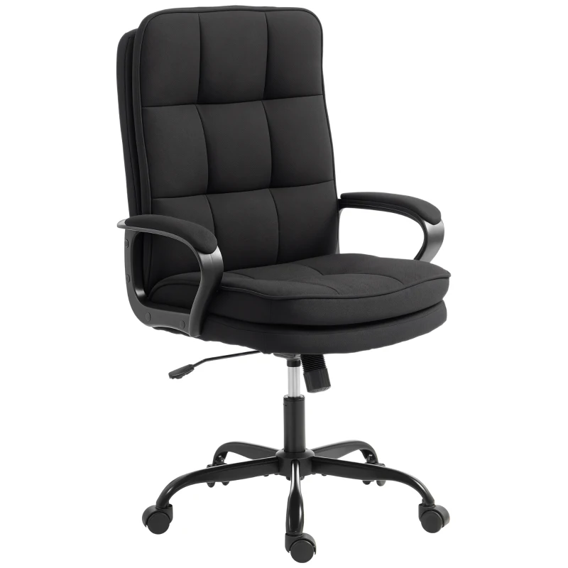 HOMCOM Double Padded Linen-Look Office Chair - Black