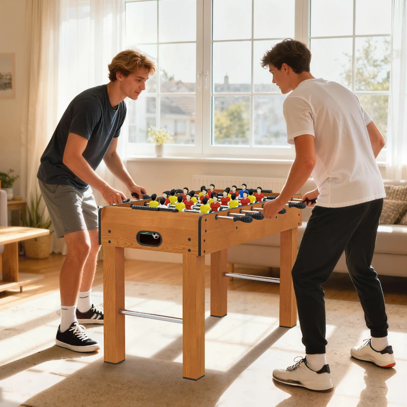 HOMCOM Baby-foot table de Babyfoot jeu de football dim. 122L x 61l x 80H cm 2 balles fournies MDF imitation bois acajou