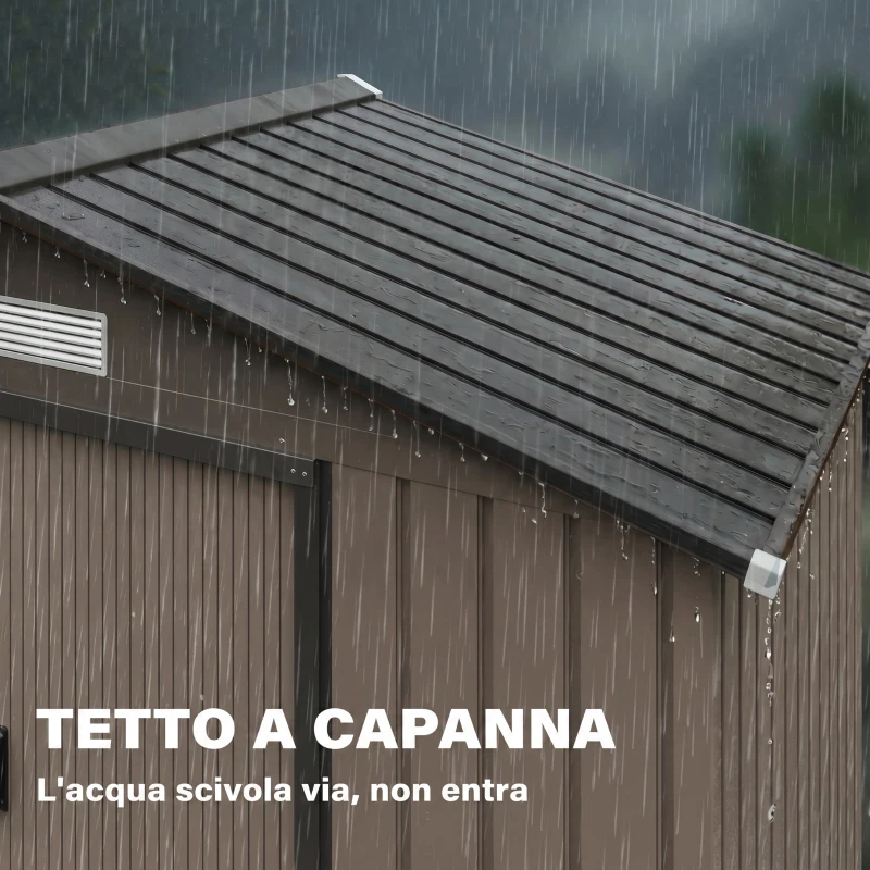Outsunny Casetta da Giardino in Metallo con Prese d'Aria e Doppia Porta Scorrevole, 2.1x1.3m, Marrone