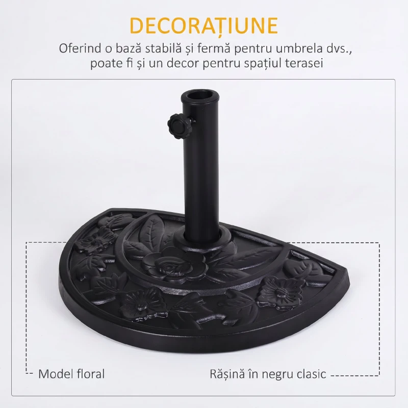Bază Outsunny pentru Umbrelă Semicirculară de Ø3.8 și Ø4.8 mm din Rășină cu Manivelă, 50x31x32 cm, Negru