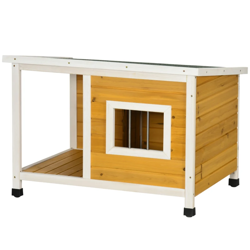 PawHut Cuccia per Cani da Esterno in Legno di Abete con Veranda Coperta e Tetto Inclinabile, 85.5x62x60 cm, Multicolore
