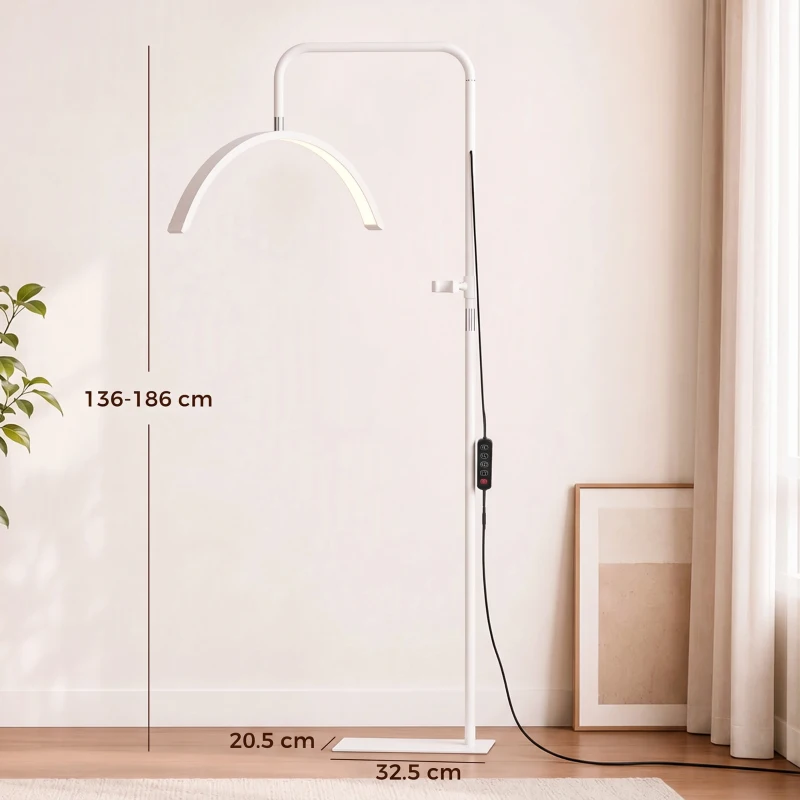 HOMCOM Half Moon Lash Light, 350° Rotatable Head, 7 Colours, Dimmable Beauty Floor Lamp, White