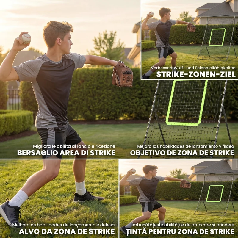 HOMCOM Rebounder pliabil pentru fotbal și baseball cu zonă de precizie, din PE și metal, 123x90x174 cm, negru