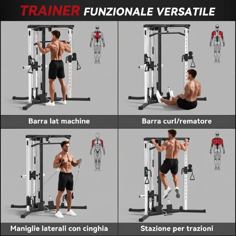 SPORTNOW Stazione Fitness per Allenamento Totale con Sbarra per Trazioni e Bilanciere, in Acciaio, 170x139x200 cm, Nero