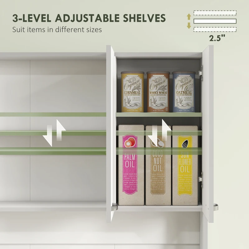 Kitchen Cupboard, Freestanding Kitchen Storage Cabinet with 6 Doors, Drawer, White