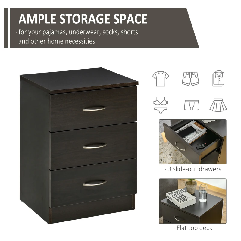 HOMCOM Three-Drawer Simple Bedside Table - Black