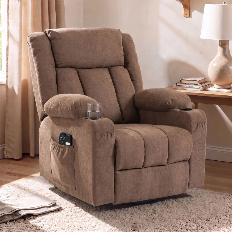 HOMCOM Dual Motor Recliner Chair, 55° Electric Lift Chair for Elderly, Recliner Armchair with Massage and Heat, Brown