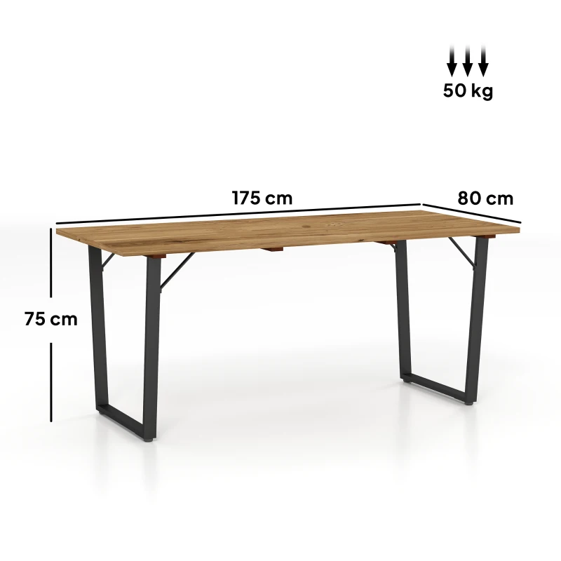 Outsunny Tavolo da Giardino Rettangolare a 6 Posti con Foro per Ombrellone, Legno e Acciaio, 175x80x75 cm, Marrone