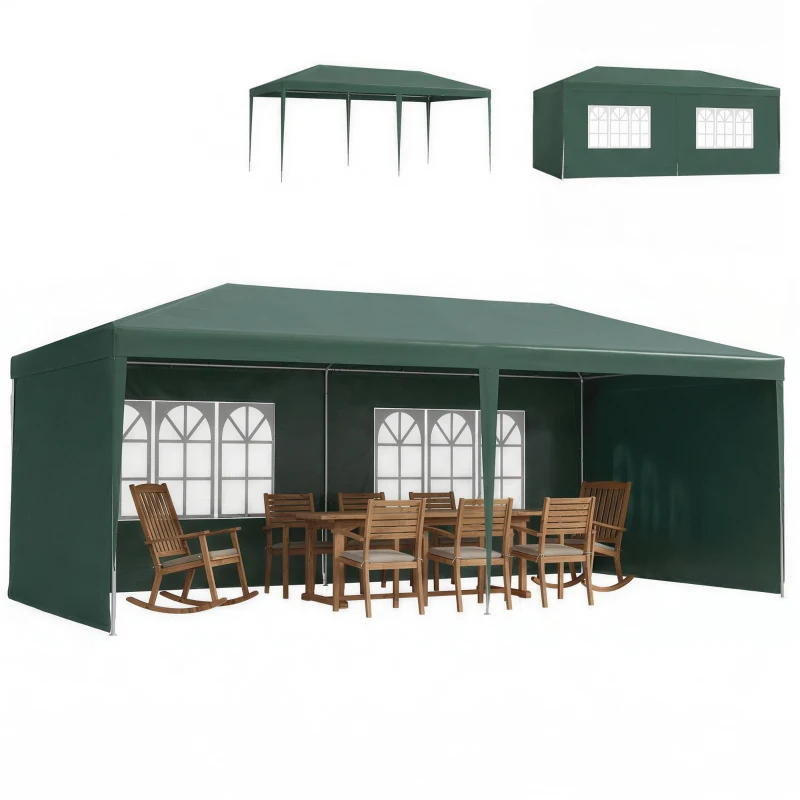 Outsunny Tonnelle de jardin, tente de réception avec Fenêtres et parois latérales amovibles, pour fêtes et mariages, 6 x 3 m Vert