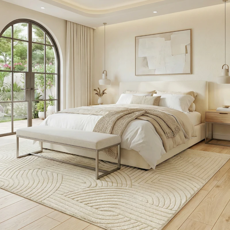 HOMCOM Modern Geometric Rug, Thick Plush, Non-Slip, 200 x 140 cm, Cream, Living Room, Bedroom, Office