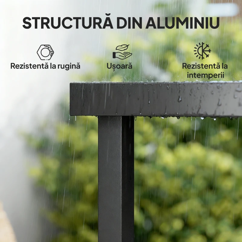 Outsunny Masă de prânz pentru grădină, pentru 8 persoane, din aluminiu și plastic, lemn închis la culoare și negru