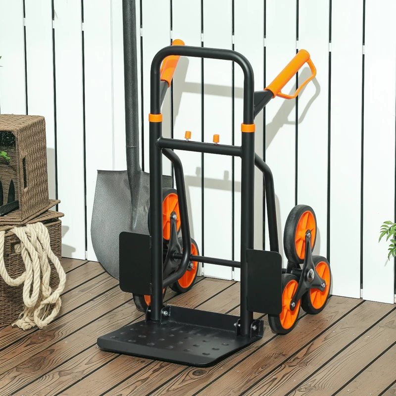 DURHAND Carrello Portapacchi per Scale 6 Ruote, Pieghevole, Portata 120kg, in Acciaio, per Trasloco, Giardinaggio, Arancione